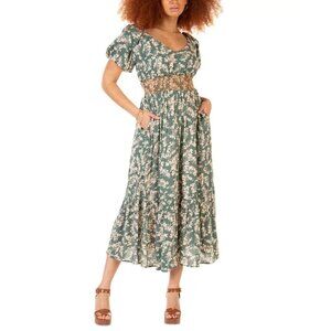 Black Tape Printed Smocked-Waist Tiered Midi Dress Women's Size M